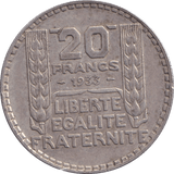 1933 SILVER 20 FRANC FRANCE - SILVER WORLD COINS - Cambridgeshire Coins