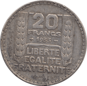 1933 SILVER 20 FRANCS FRANCE 1 - SILVER WORLD COINS - Cambridgeshire Coins