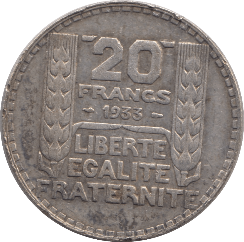 1933 SILVER 20 FRANCS FRANCE 1 - SILVER WORLD COINS - Cambridgeshire Coins