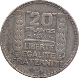 1933 SILVER 20 FRANCS FRANCE 1 - SILVER WORLD COINS - Cambridgeshire Coins
