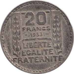 1933 SILVER 20 FRANCS FRANCE 2 - SILVER WORLD COINS - Cambridgeshire Coins