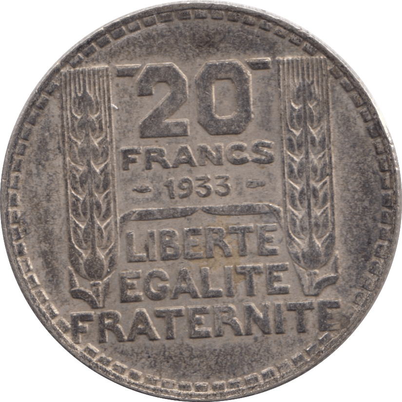 1933 SILVER 20 FRANCS FRANCE 2 - SILVER WORLD COINS - Cambridgeshire Coins