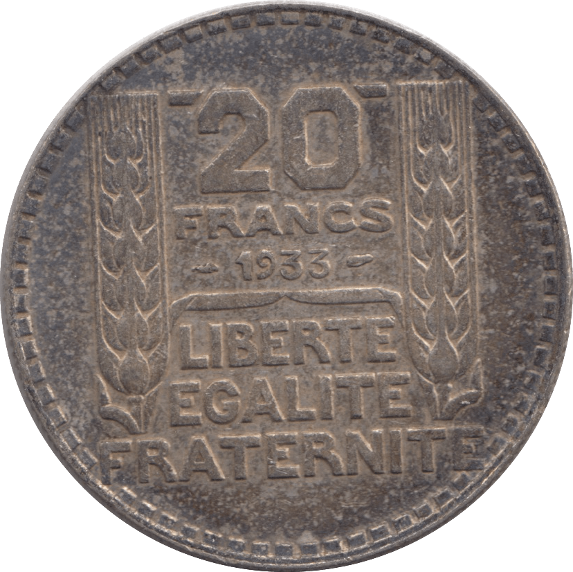 1933 SILVER 20 FRANCS FRANCE 3 - SILVER WORLD COINS - Cambridgeshire Coins