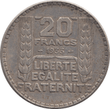1933 SILVER 20 FRANCS FRANCE 4 - SILVER WORLD COINS - Cambridgeshire Coins