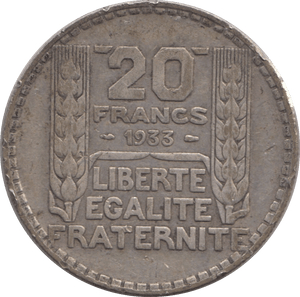 1933 SILVER 20 FRANCS FRANCE 5 - SILVER WORLD COINS - Cambridgeshire Coins