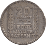 1933 SILVER 20 FRANCS FRANCE 5 - SILVER WORLD COINS - Cambridgeshire Coins