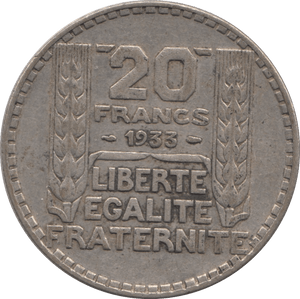 1933 SILVER 20 FRANCS FRANCE 6 - SILVER WORLD COINS - Cambridgeshire Coins