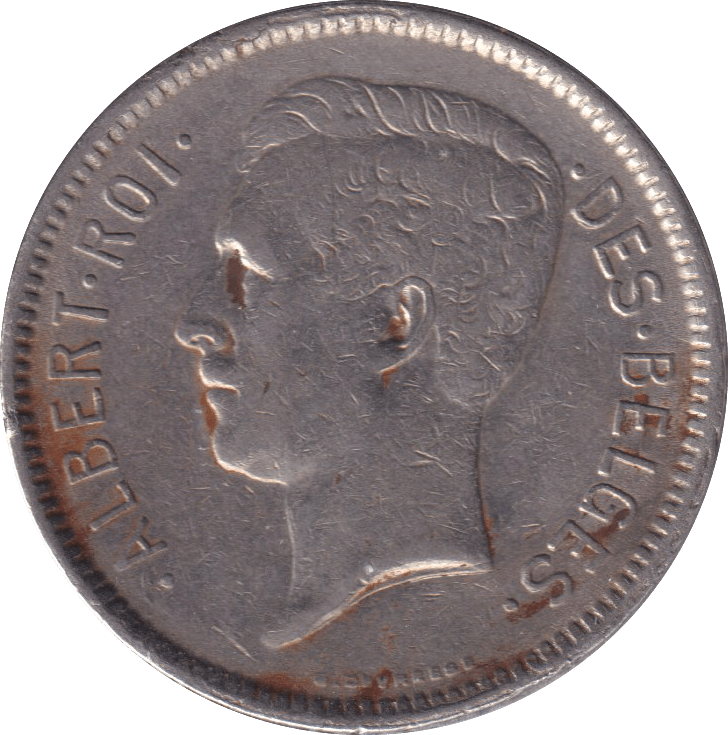 1933 SILVER 5 FRANC BELGIUM - SILVER WORLD COINS - Cambridgeshire Coins