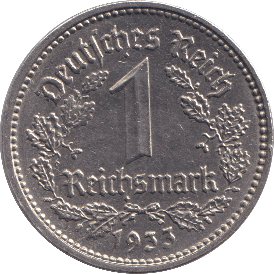1933 SILVER ONE REICHSMARK GERMANY - SILVER WORLD COINS - Cambridgeshire Coins