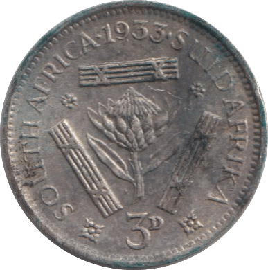 1933 SILVER THREEPENCE AFRICA - SILVER WORLD COINS - Cambridgeshire Coins