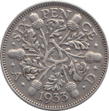 1933 SIXPENCE (GVF) - WORLD COINS - Cambridgeshire Coins