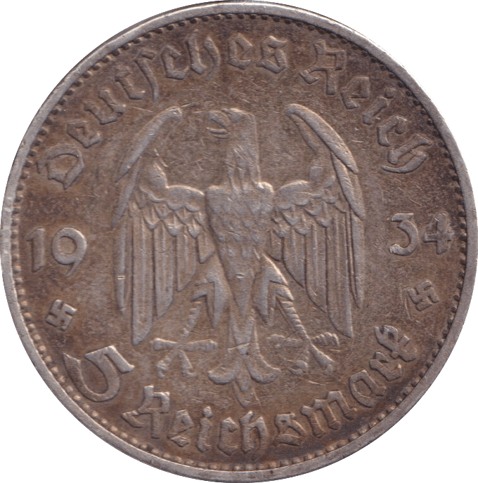 1934 5 REICHSMARK GERMANY - WORLD COINS - Cambridgeshire Coins
