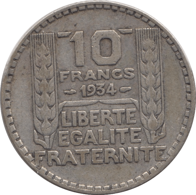 1934 SILVER 10 FRANCS FRANCE) - SILVER WORLD COINS - Cambridgeshire Coins