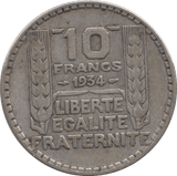 1934 SILVER 10 FRANCS FRANCE) - SILVER WORLD COINS - Cambridgeshire Coins