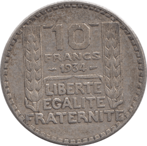 1934 SILVER 10 FRANCS FRANCE - SILVER WORLD COINS - Cambridgeshire Coins