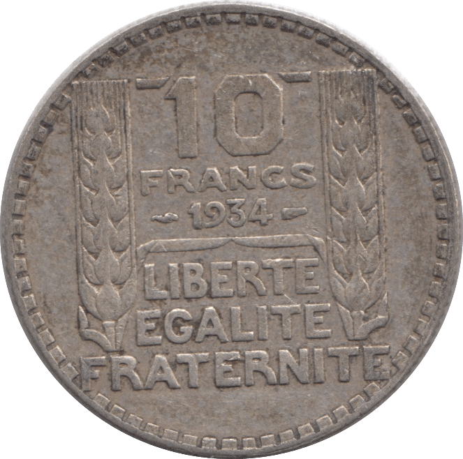 1934 SILVER 10 FRANCS FRANCE - SILVER WORLD COINS - Cambridgeshire Coins