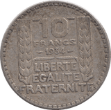 1934 SILVER 10 FRANCS FRANCE - SILVER WORLD COINS - Cambridgeshire Coins