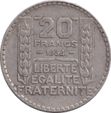 1934 SILVER 20 FRANC FRANCE - SILVER WORLD COINS - Cambridgeshire Coins