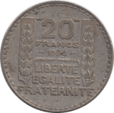 1934 SILVER 20 FRANCS FRANCE - SILVER WORLD COINS - Cambridgeshire Coins