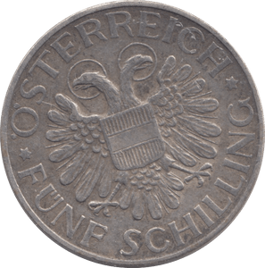 1934 SILVER AUSTRIA 5 SCHILLING - SILVER WORLD COINS - Cambridgeshire Coins