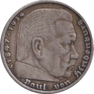 1934 SILVER FIVE MARK GERMANY - Cambridgeshire Coins