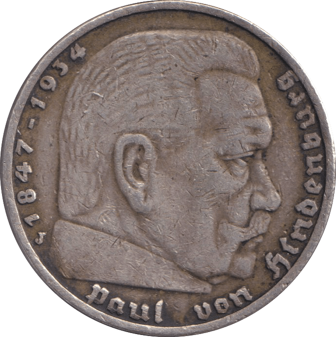 1934 SILVER FIVE MARK GERMANY - Cambridgeshire Coins