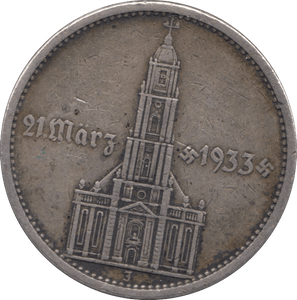 1934 SILVER FIVE MARK GERMANY - SILVER WORLD COINS - Cambridgeshire Coins