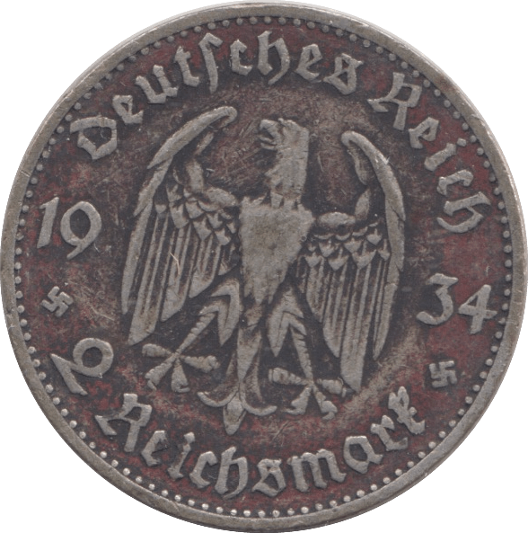 1934 SILVER GERMANY 2 MARK - SILVER WORLD COINS - Cambridgeshire Coins
