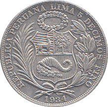 1934 SILVER SOL PERU - SILVER WORLD COINS - Cambridgeshire Coins