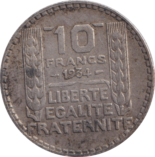 1934 TEN FRANCS FRANCE - SILVER WORLD COINS - Cambridgeshire Coins