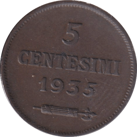 1935 5 CENTS SAN MARINO - WORLD COINS - Cambridgeshire Coins