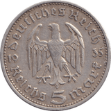 1935 FIVE MARK NAZI STATE - SILVER WORLD COINS - Cambridgeshire Coins