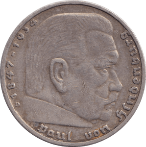 1935 FIVE MARK NAZI STATE - SILVER WORLD COINS - Cambridgeshire Coins