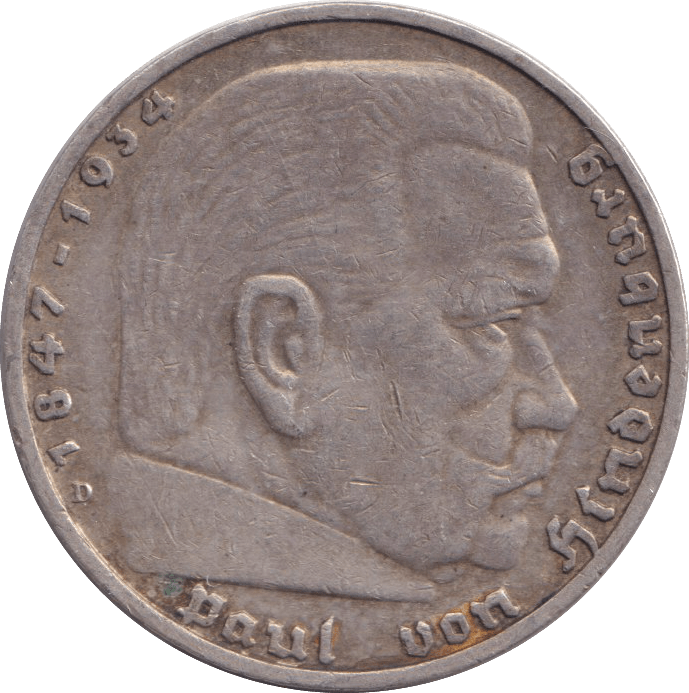 1935 FIVE MARK NAZI STATE - SILVER WORLD COINS - Cambridgeshire Coins