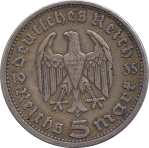 1935 SILVER 5 MARK GERMANY - SILVER WORLD COINS - Cambridgeshire Coins