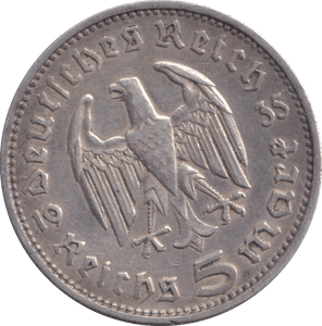 1935 SILVER 5 MARK GERMANY - SILVER WORLD COINS - Cambridgeshire Coins