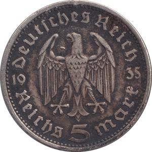 1935 SILVER 5 MARK GERMANY - SILVER WORLD COINS - Cambridgeshire Coins