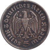 1935 SILVER 5 MARK GERMANY - SILVER WORLD COINS - Cambridgeshire Coins