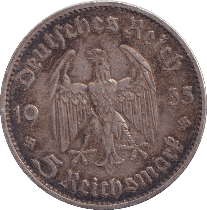 1935 SILVER 5 REICHSMARK GERMANY - SILVER WORLD COINS - Cambridgeshire Coins