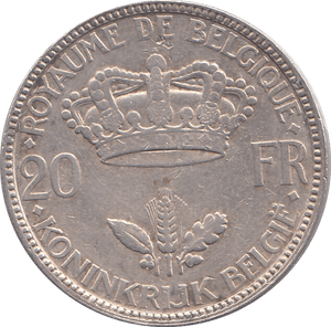 1935 SILVER BELGIUM 20 FRANCS - SILVER WORLD COINS - Cambridgeshire Coins