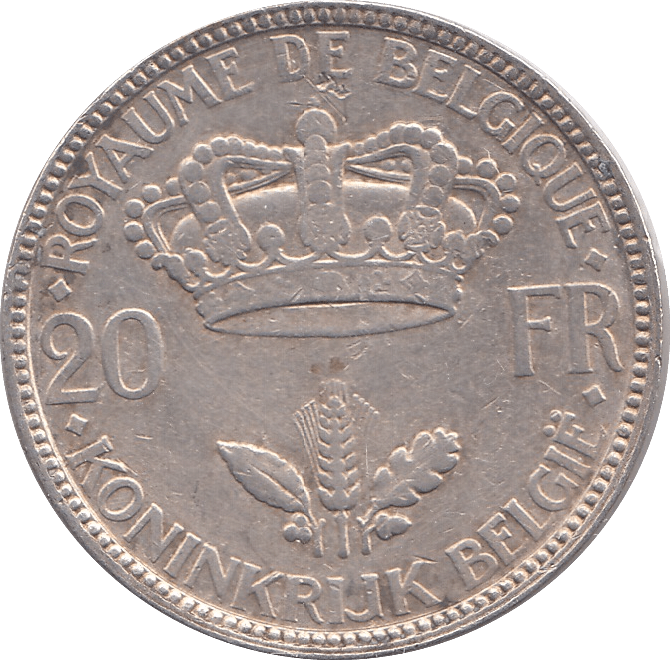 1935 SILVER BELGIUM 20 FRANCS - SILVER WORLD COINS - Cambridgeshire Coins
