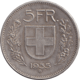 1935 SILVER FIVE FRANCS AUSTRIA - SILVER WORLD COINS - Cambridgeshire Coins