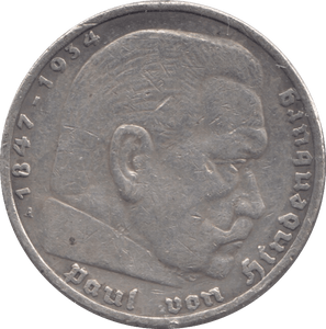 1935 SILVER GERMANY 5 MARK - SILVER WORLD COINS - Cambridgeshire Coins