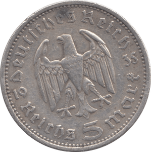 1935 SILVER GERMANY 5 MARK - SILVER WORLD COINS - Cambridgeshire Coins
