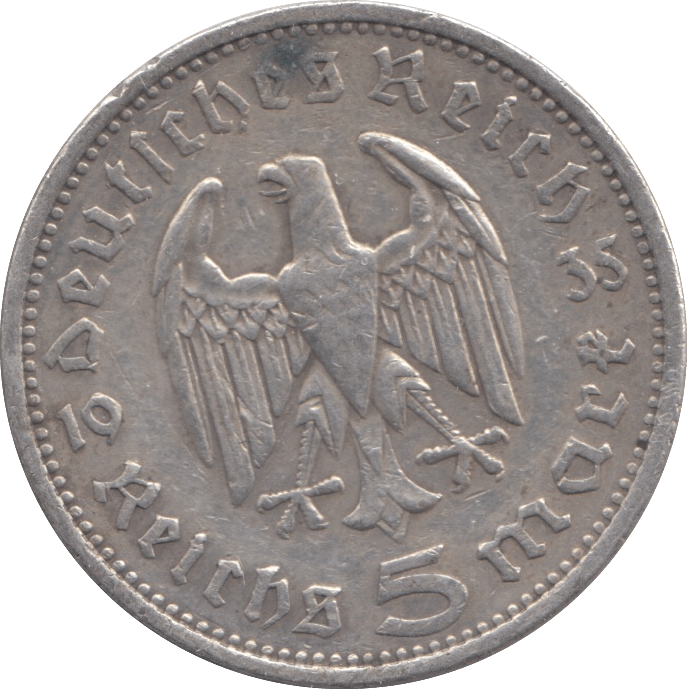1935 SILVER GERMANY 5 MARK - SILVER WORLD COINS - Cambridgeshire Coins