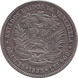1935 SILVER LEI 900 VENEZUALA - SILVER WORLD COINS - Cambridgeshire Coins