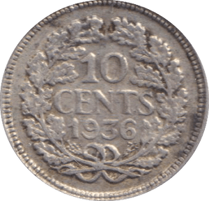 1936 10 CENTS NETHERLANDS - SILVER WORLD COINS - Cambridgeshire Coins