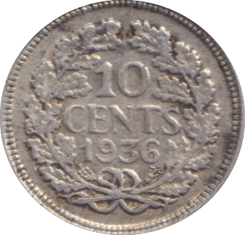 1936 10 CENTS NETHERLANDS - SILVER WORLD COINS - Cambridgeshire Coins