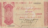 1936 5 PESTAS BANKNOTE SPAIN REF-1625 - WORLD BANKNOTES - Cambridgeshire Coins