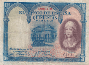 1936 500 PESTAS BANKNOTE SPAIN REF-1615 - WORLD BANKNOTES - Cambridgeshire Coins